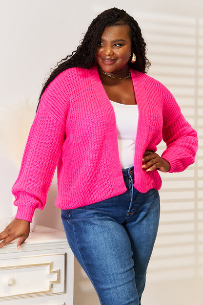 Rib-Knit Open Front Hot Pink Cardigan - Eclectage