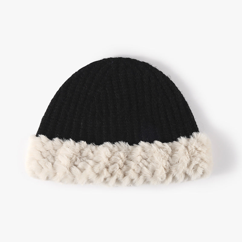 Fuzzy Hem Knit Hat - Eclectage