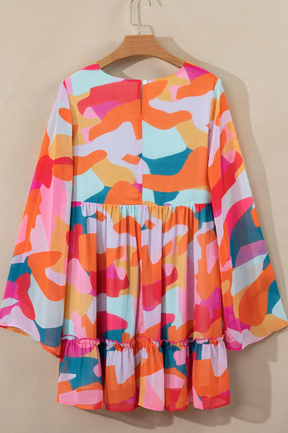 Ruffle Hem Color Block Long Sleeve Dress