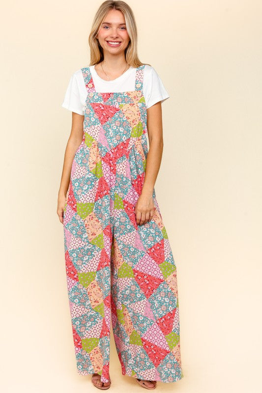 Printed Wide Leg Overalls