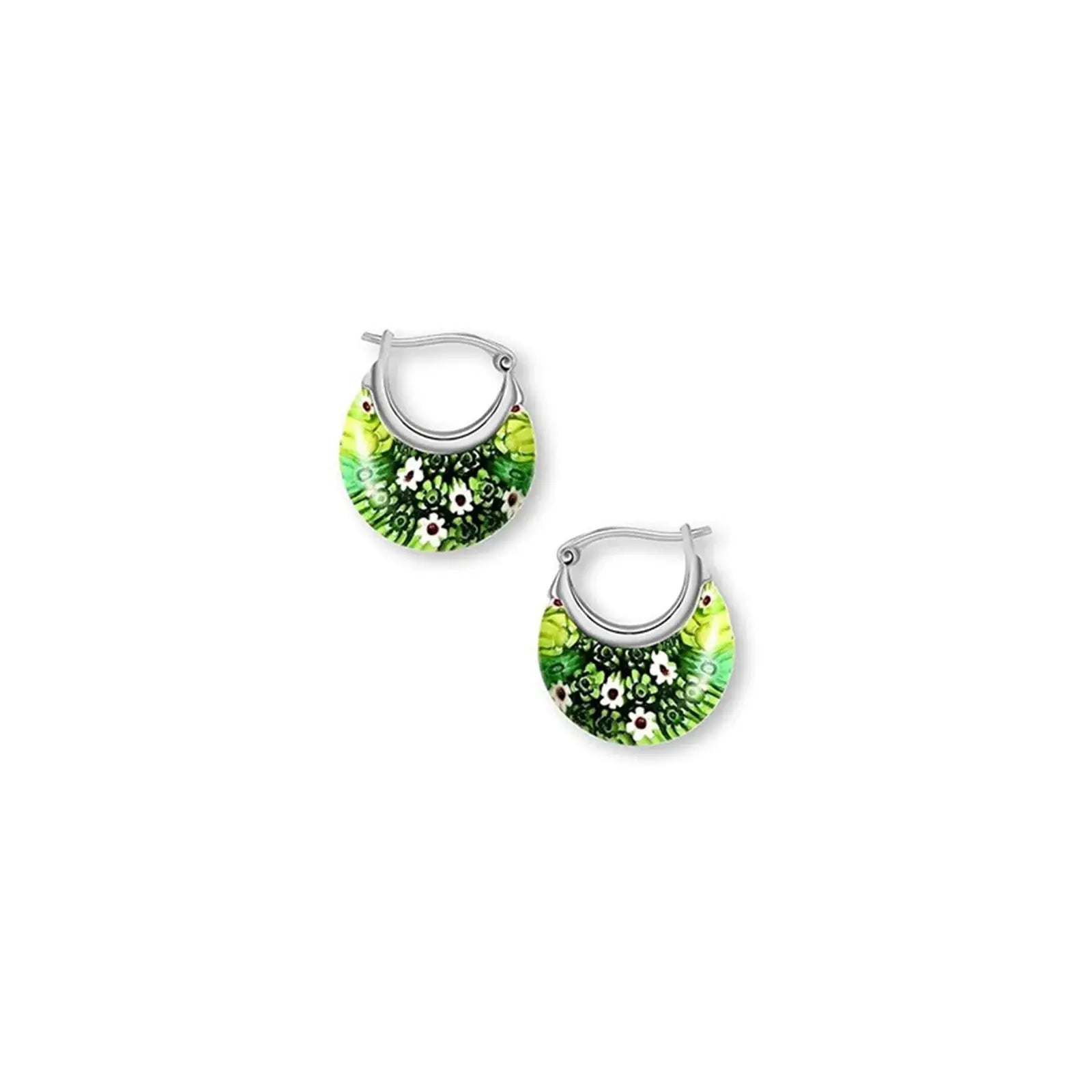 Daisy Flower Glass Hoop Earrings Earrings