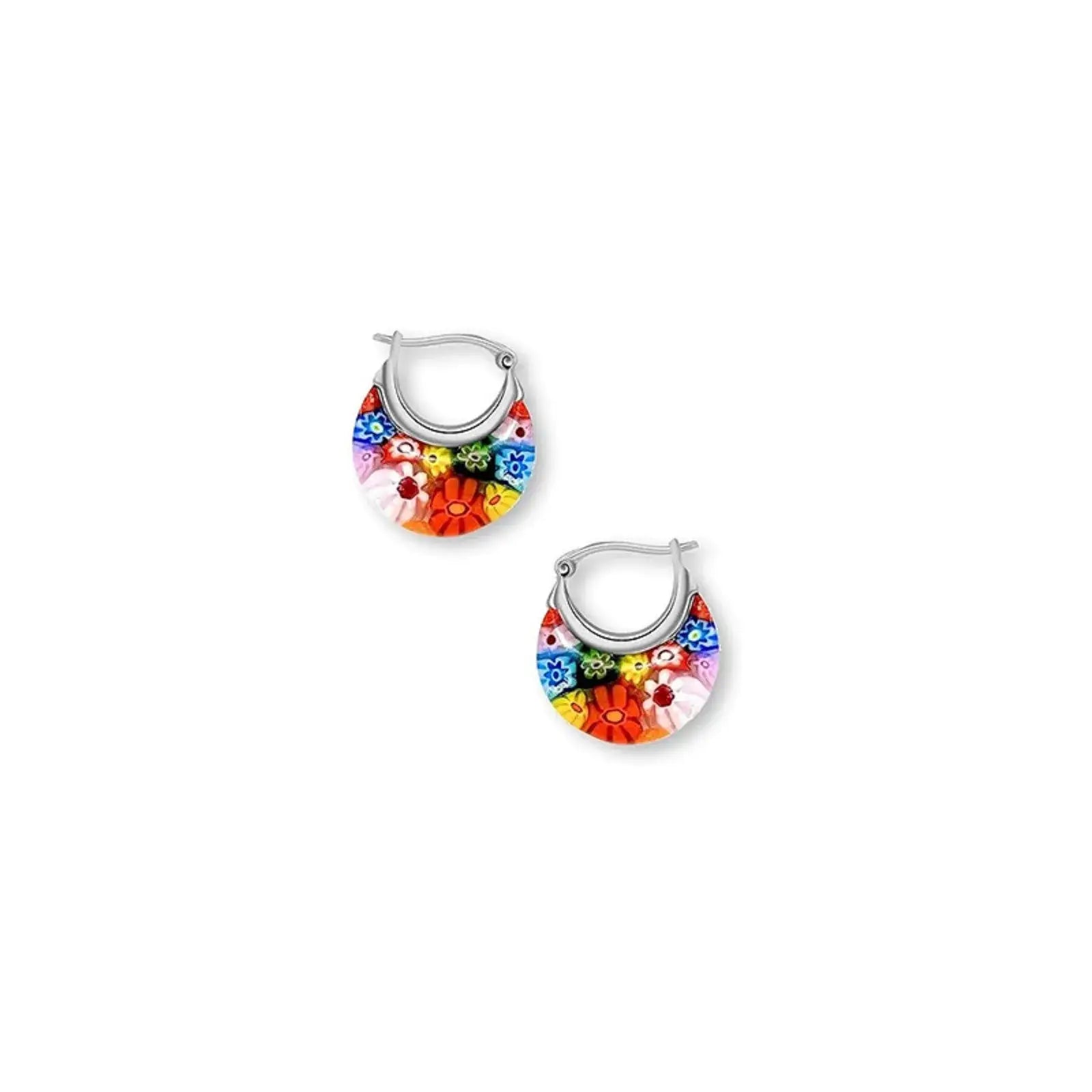 Daisy Flower Glass Hoop Earrings Earrings