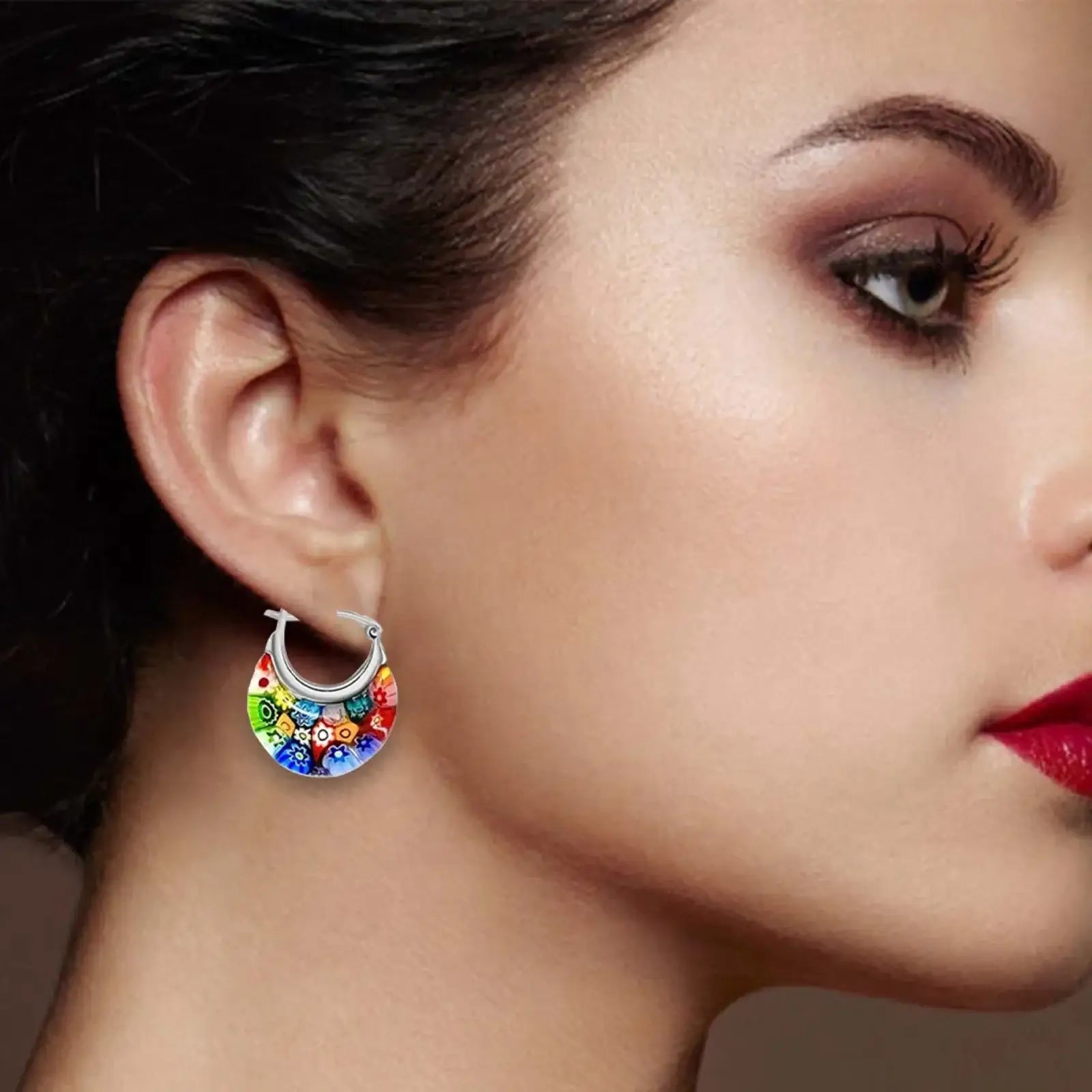 Daisy Flower Glass Hoop Earrings D / United States Earrings