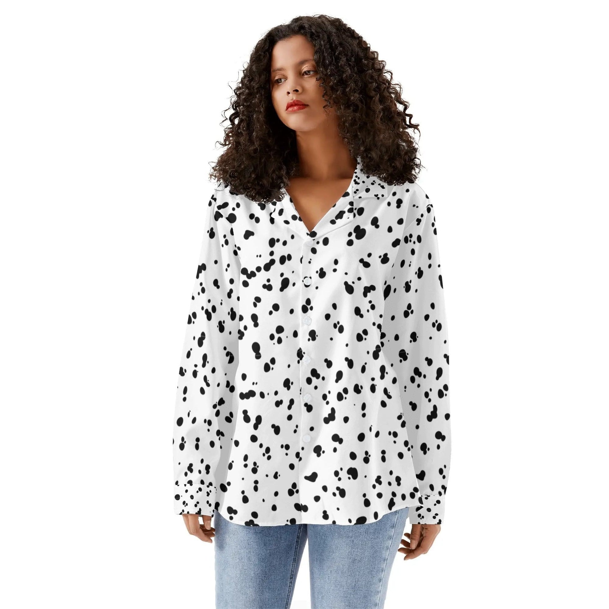 Dalmatian Print Blouse White and Black - S to 3X