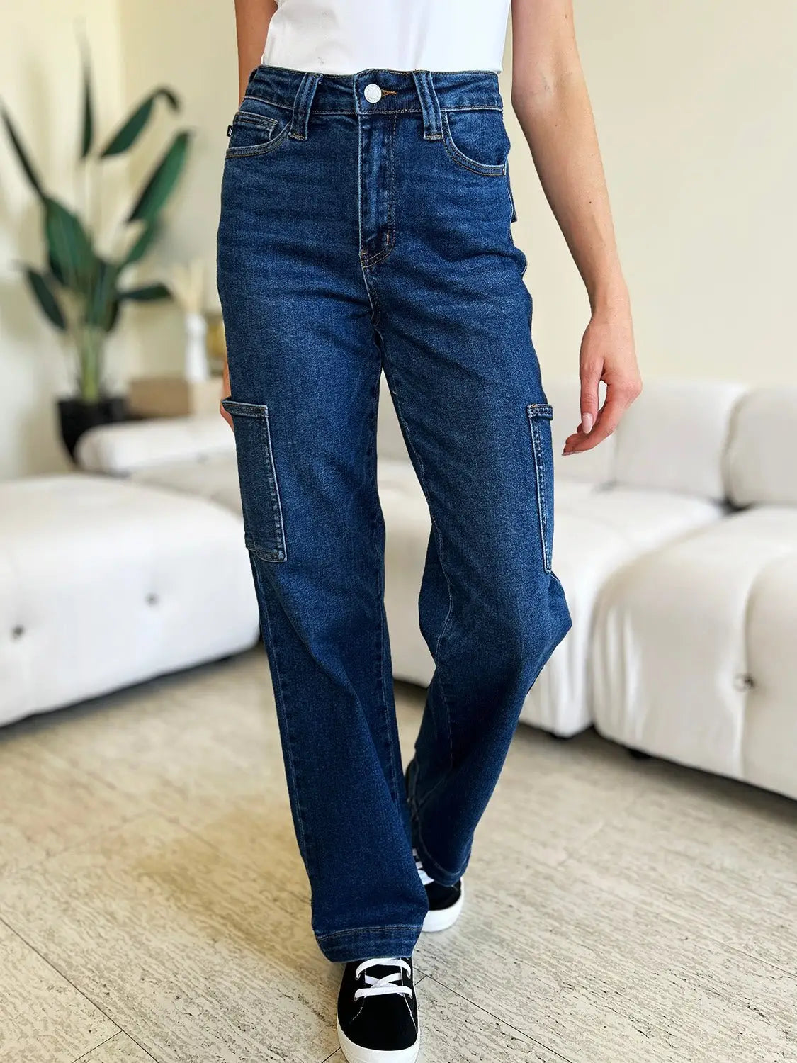 Dark Blue High Waist Cargo Jeans - Cargo Jeans