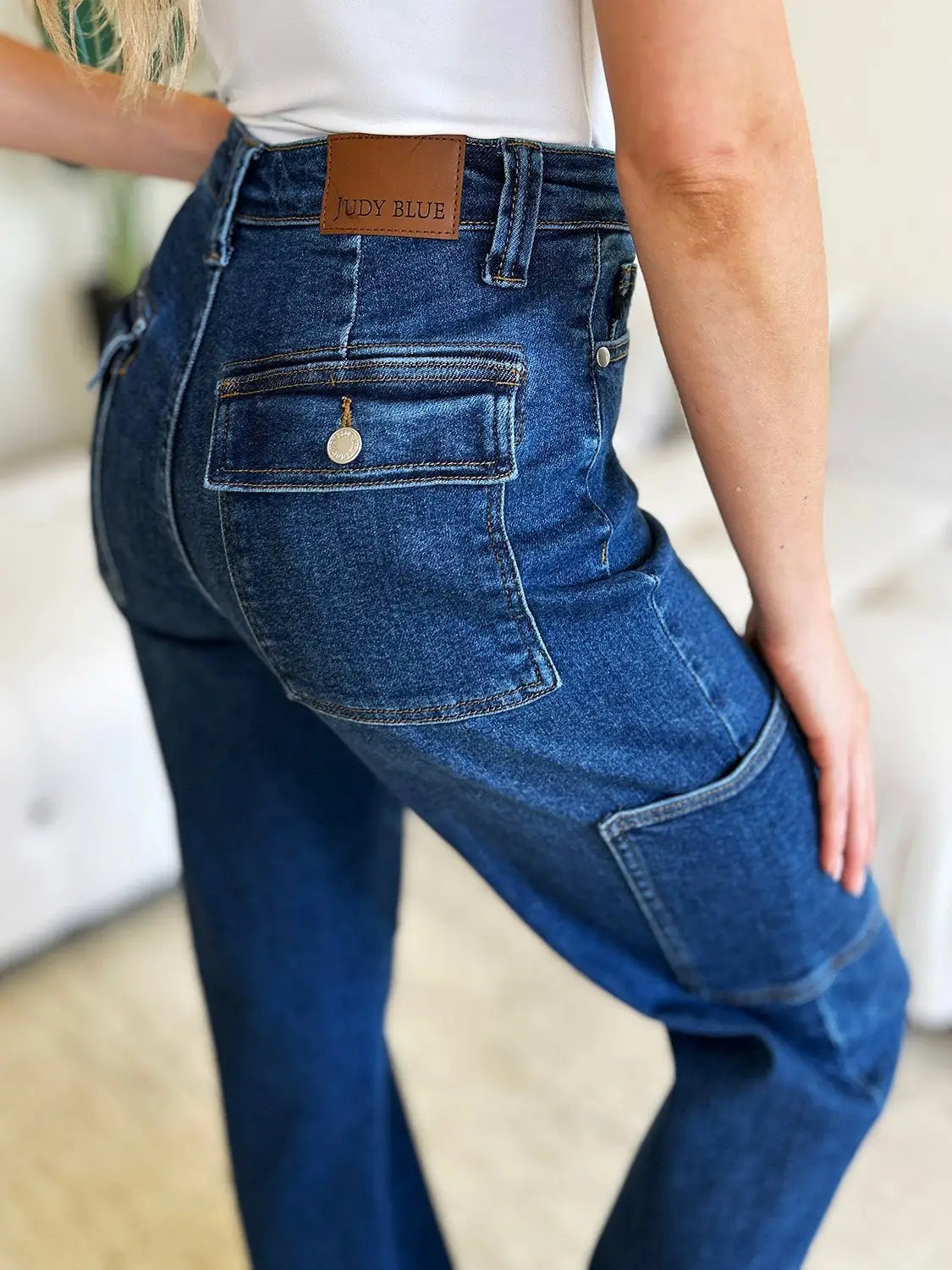 Dark Blue High Waist Cargo Jeans - Cargo Jeans