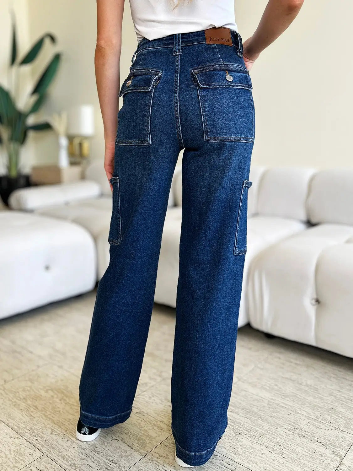 Dark Blue High Waist Cargo Jeans - Cargo Jeans