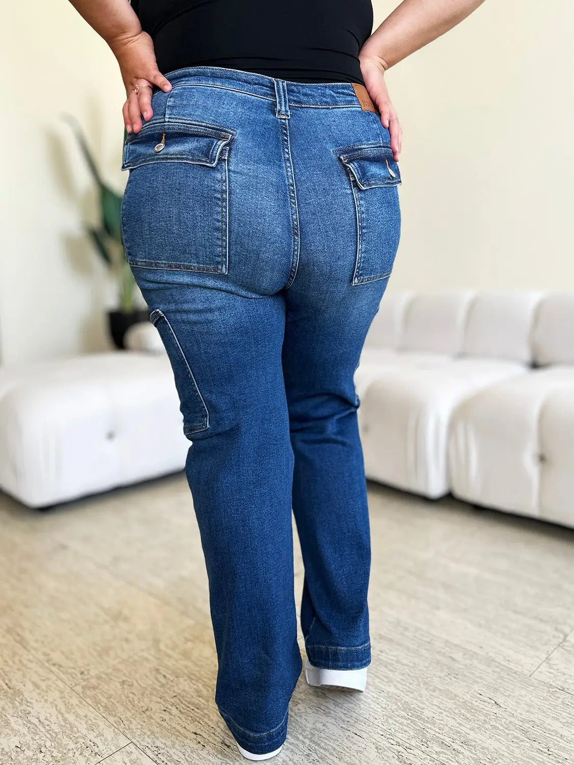 Dark Blue High Waist Cargo Jeans - Cargo Jeans