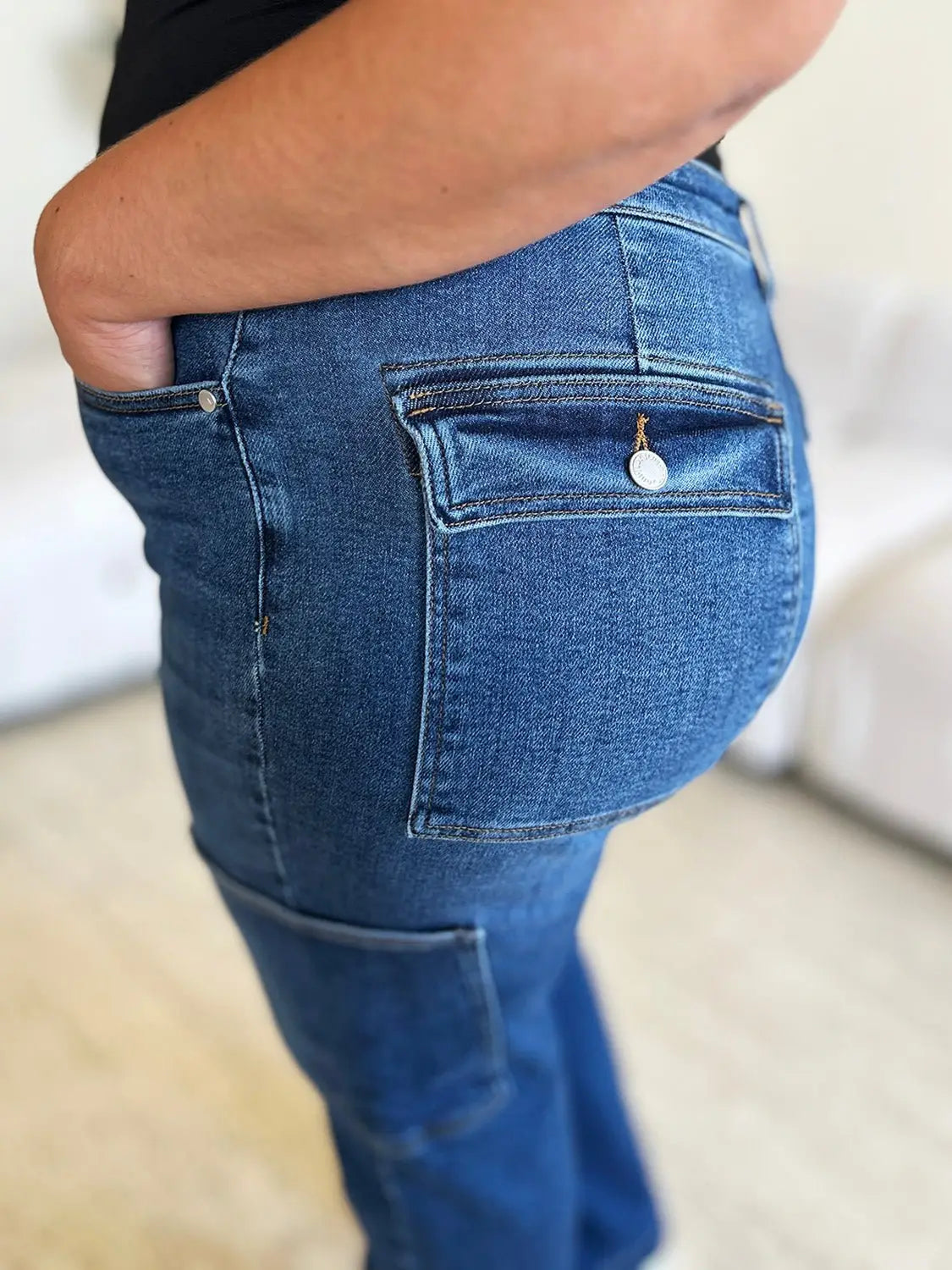 Dark Blue High Waist Cargo Jeans - Cargo Jeans