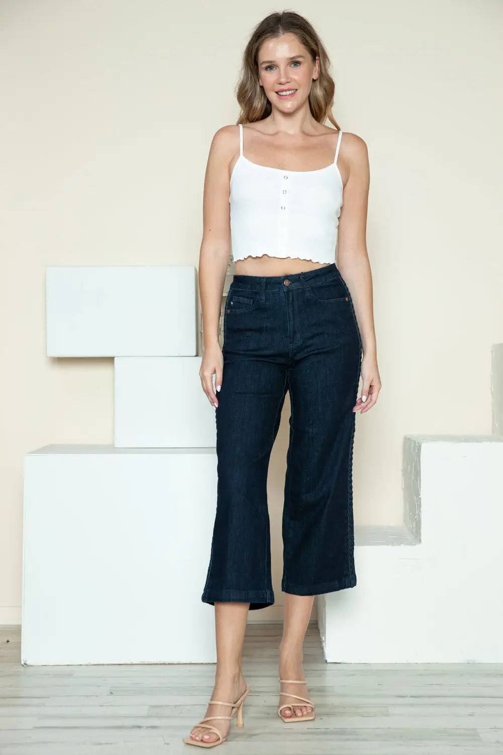Side Seam Braid Detail Crop Jeans - Eclectage