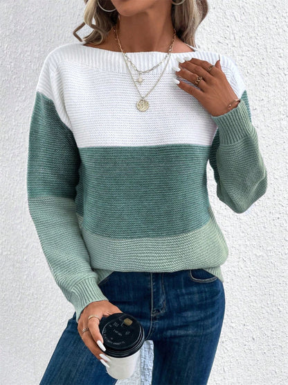 Color Block Drop Shoulder Long Sleeve Sweater - Eclectage