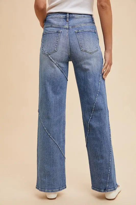 Decorative Seams Wide Leg Jeans - Eclectage