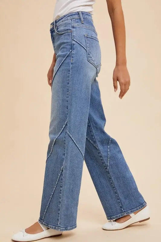 Decorative Seams Wide Leg Jeans - Eclectage