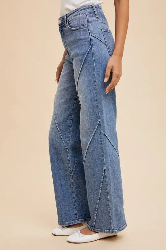 Decorative Seams Wide Leg Jeans - Eclectage