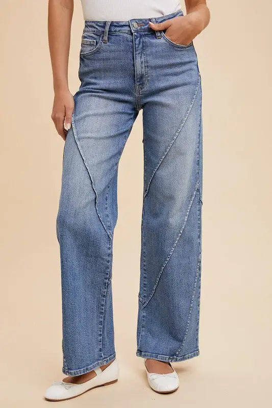 Decorative Seams Wide Leg Jeans - Eclectage