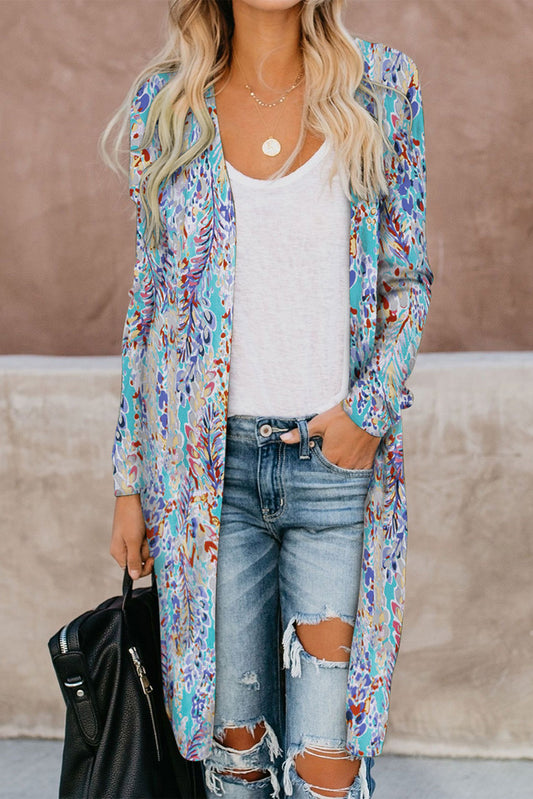 Printed Open Front Longline Cardigans - Eclectage