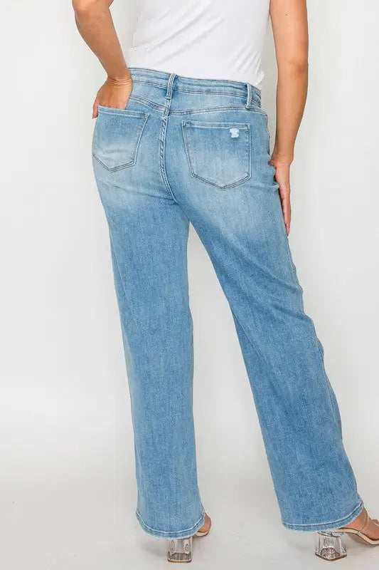 Distressed High Rise Straight Jeans - Eclectage