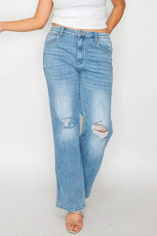 Distressed High Rise Straight Jeans - Eclectage