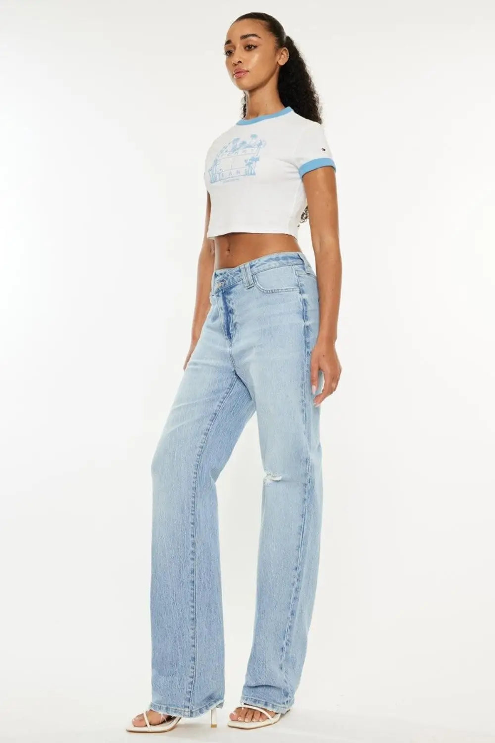 Distressed High Waist Straight Jeans - Straight Jeans