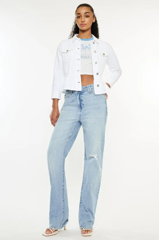 Distressed High Waist Straight Jeans - Straight Jeans