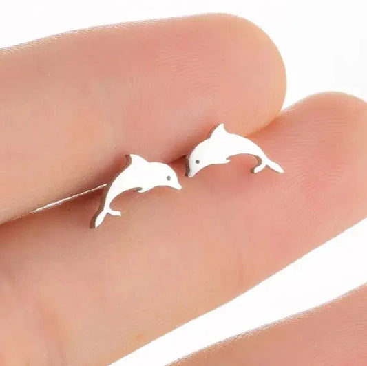 Dolphin Tiny Stainless Steel Animal Stud Earrings