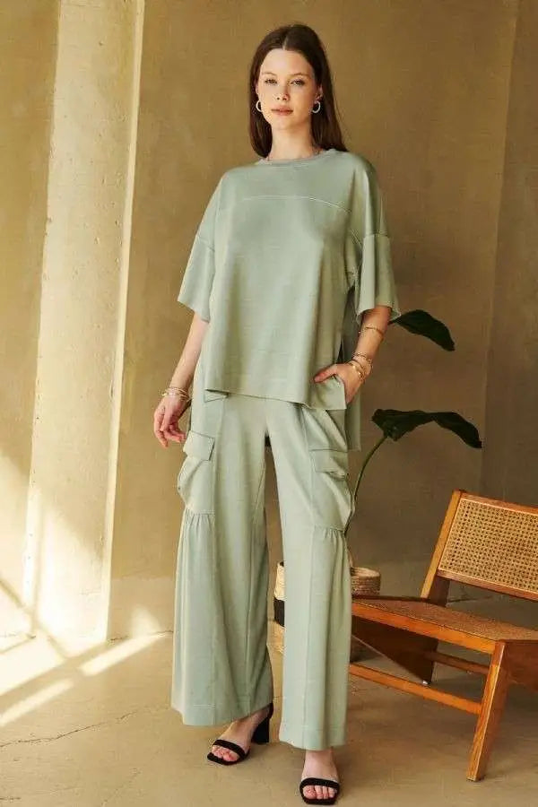 Drawstring Ruched Detail Wide Leg Pants - Eclectage