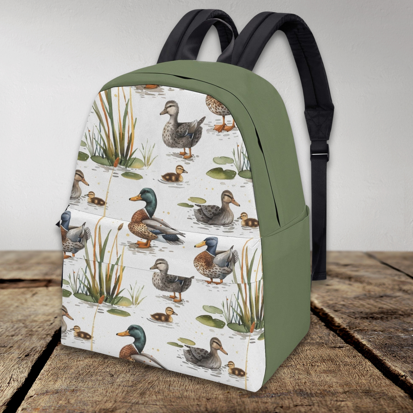 Duck Print Green Canvas Backpack