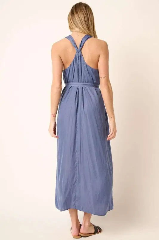 Mittoshop Cross Back Belted V Neck Tank Maxi Dress - Eclectage