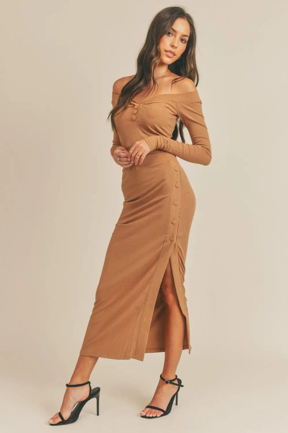Dusty Brown Midi Skirt Set - Skirt Sets