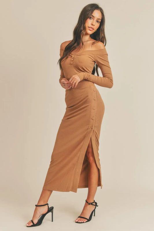 Dusty Brown Midi Skirt Set - Skirt Sets