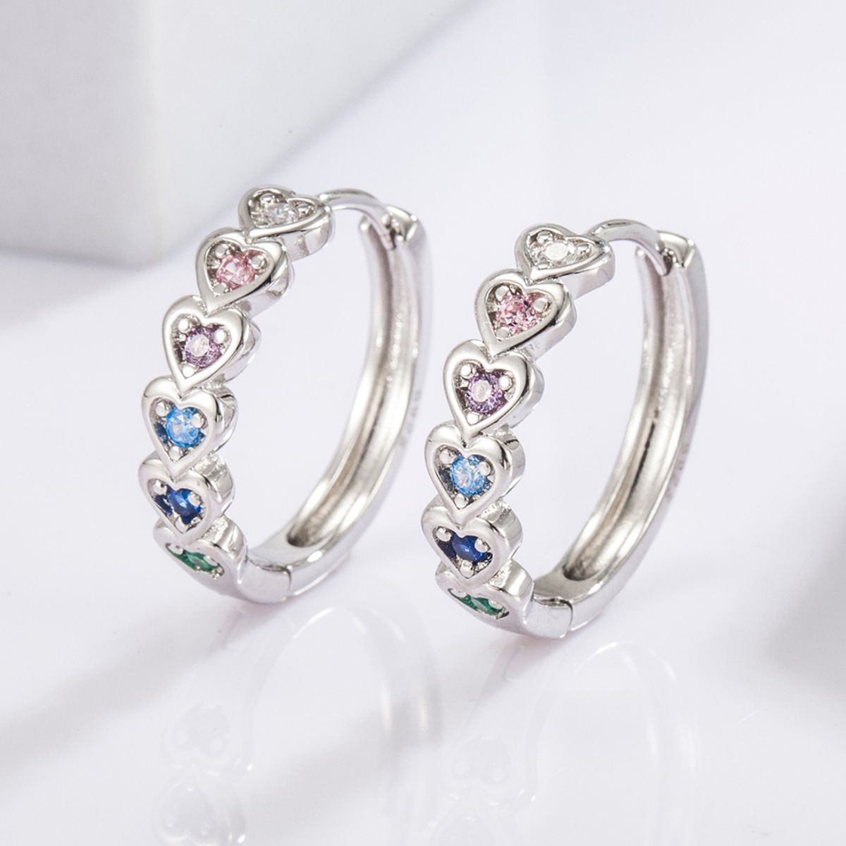 Heart Huggie Sterling Silver Inlaid Zircon Earrings - Eclectage