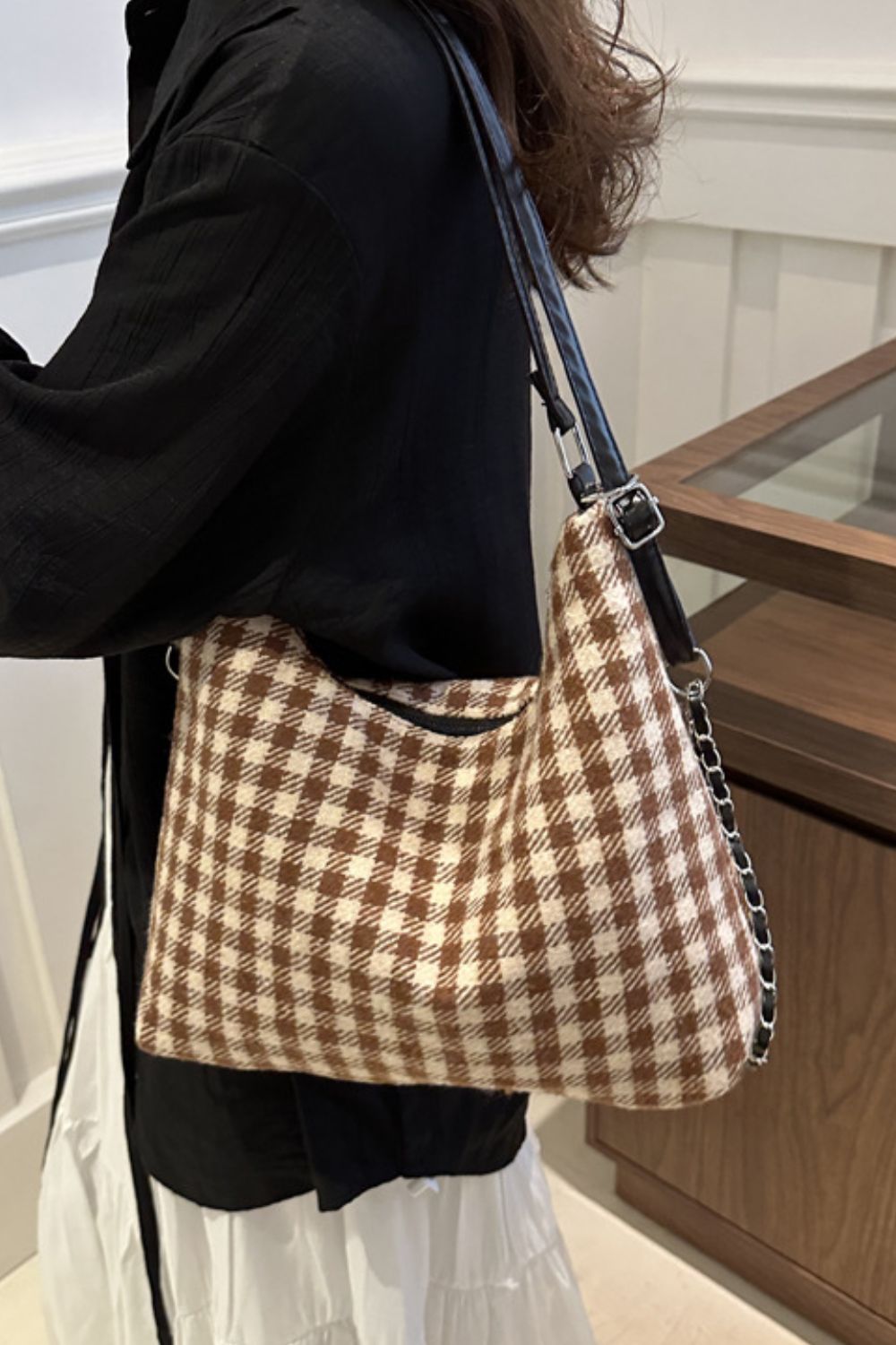 Plaid Adjustable Strap Shoulder Bag - Eclectage