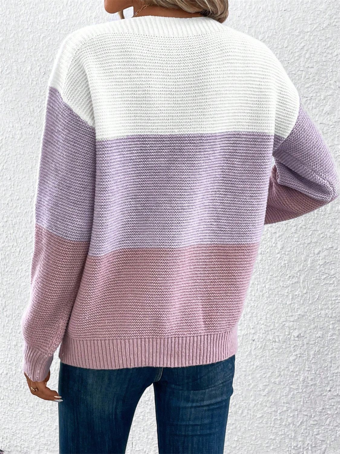 Color Block Drop Shoulder Long Sleeve Sweater - Eclectage