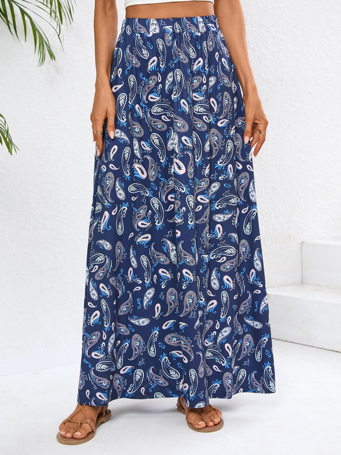 Navy Printed Maxi Skirt