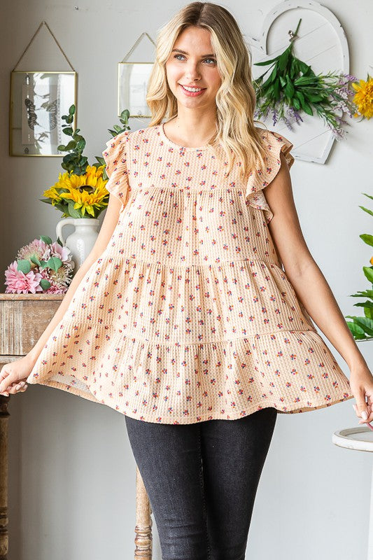 Ditsy Floral Print Tiered Top - Eclectage