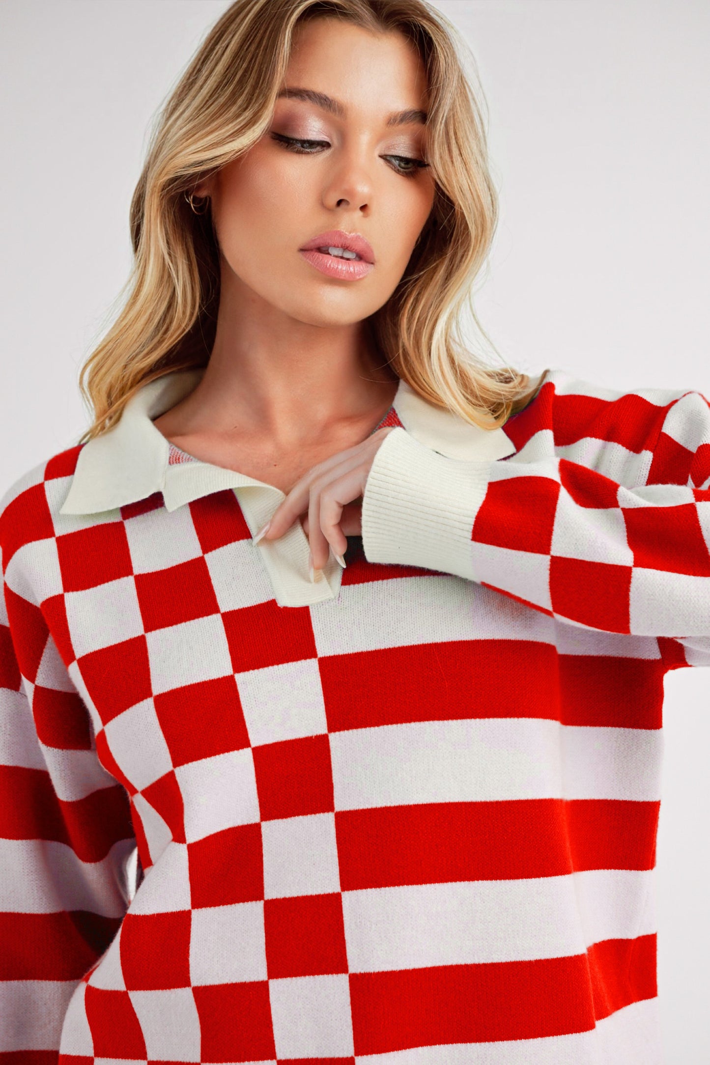 Striped & Checkered Drop Shoulder Sweater - Eclectage