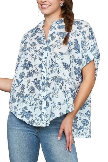 Royal Blue Floral Print Top - Eclectage