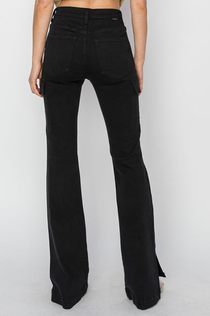 Black Side Slit Cargo Bootcut Jeans - Eclectage