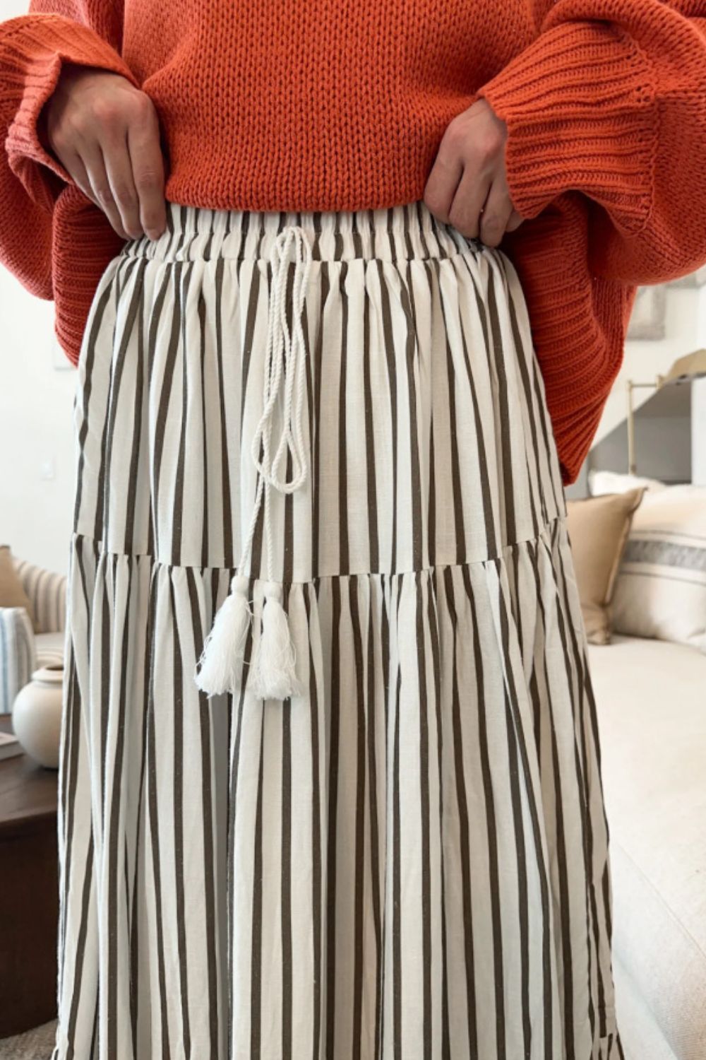 Tied Striped Maxi Skirt