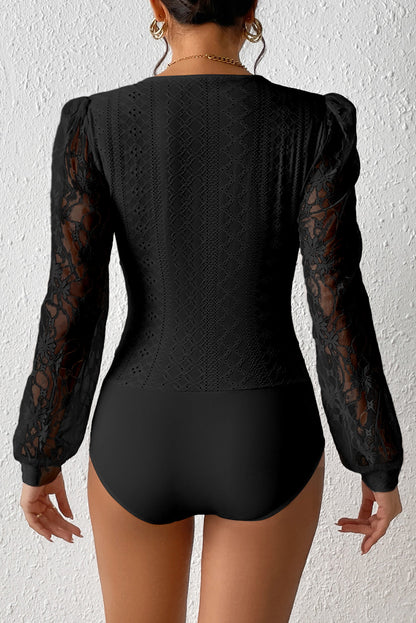 Eyelet Lace Long Sleeve Bodysuit - Eclectage