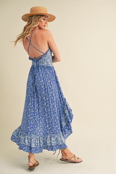 Blue Ditsy Floral Ruffled Maxi Dress - Eclectage