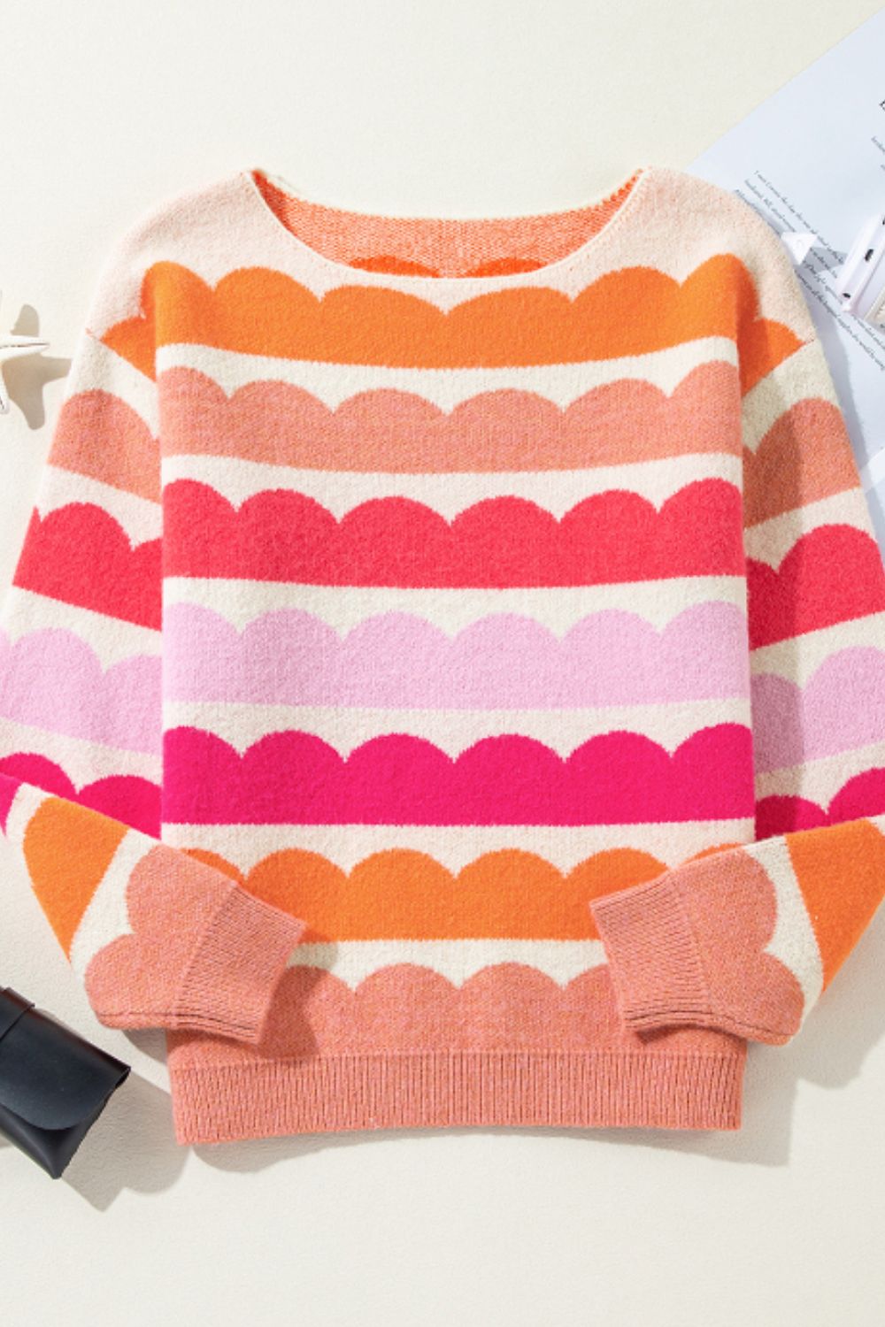 Wavy Striped Boat Neck Sweater - Eclectage