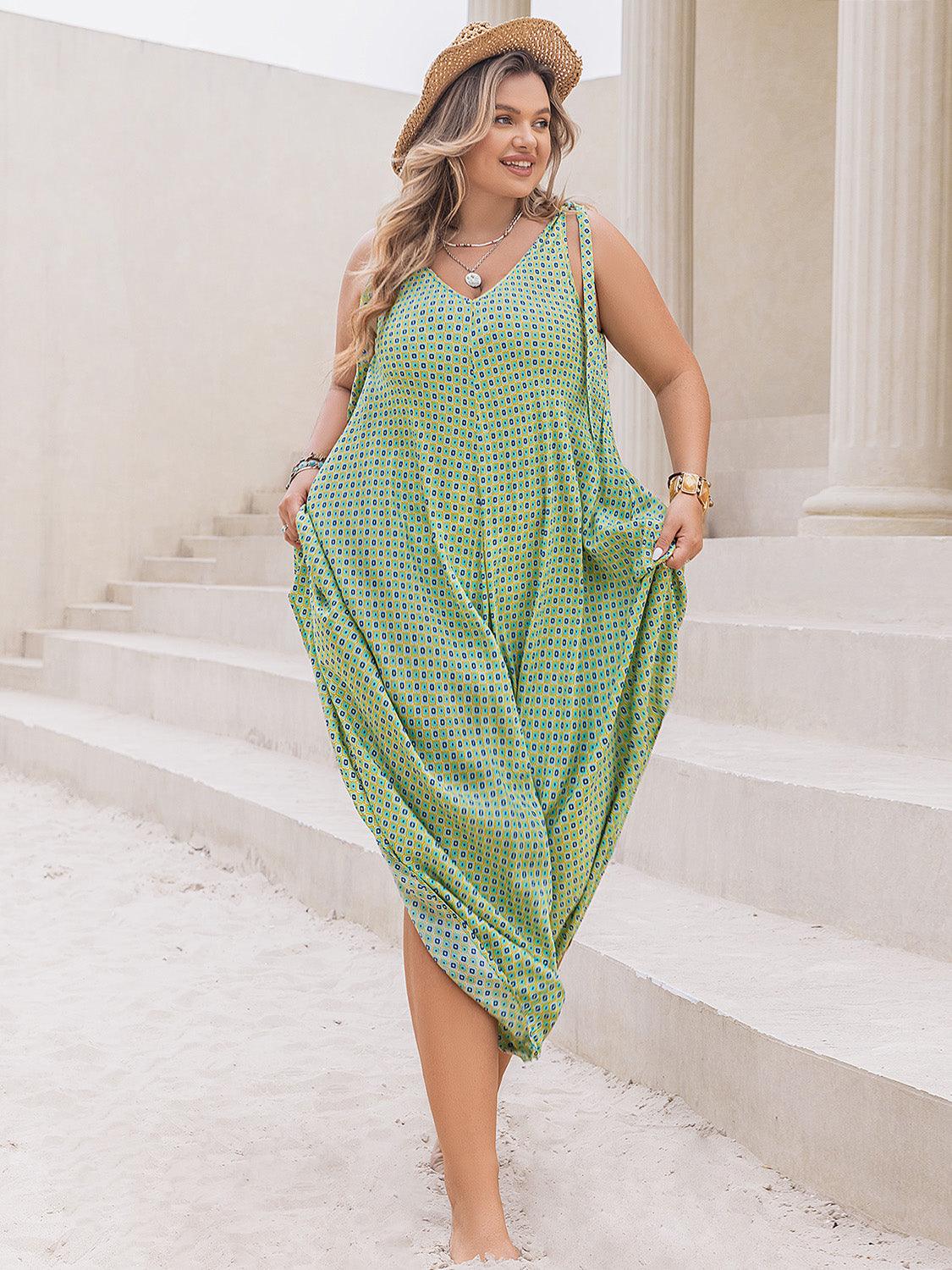 Plus Size Gum Leaf Printed Jumpsuit - Eclectage