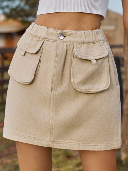 Elastic Waist Denim Mini Skirt