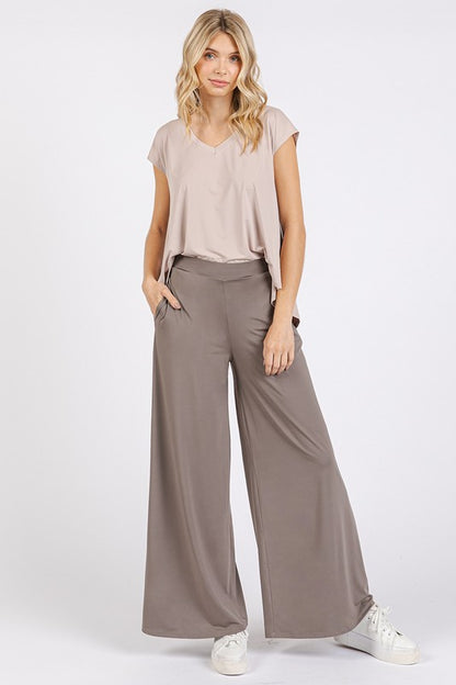 Taupe Stretch Wide Leg Pants - Eclectage