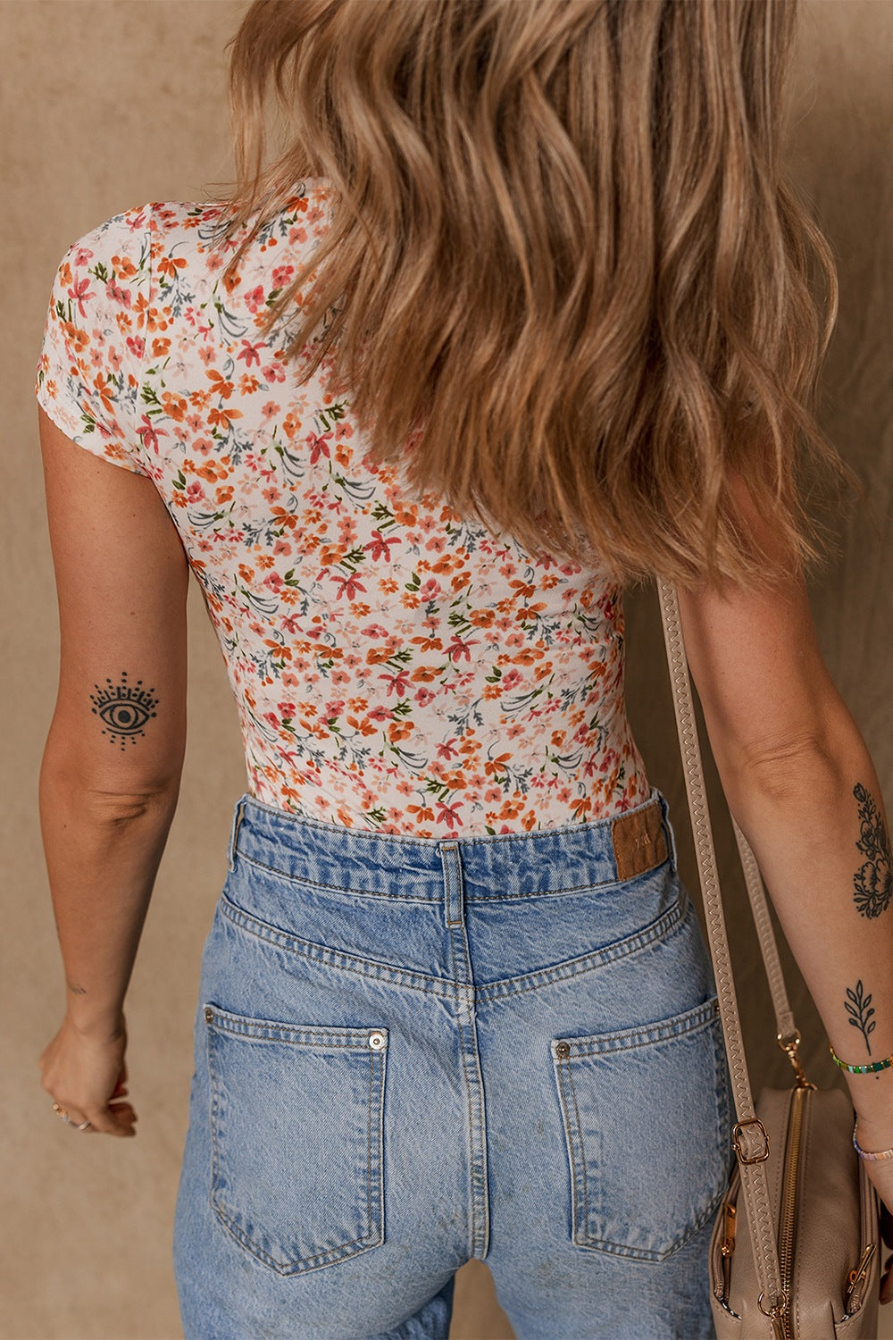 Floral Printed Short Sleeve Bodysuit - Eclectage