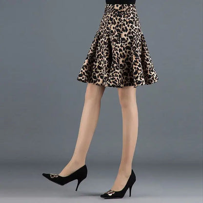 Elastic Waist Leopard Pleated Skirt