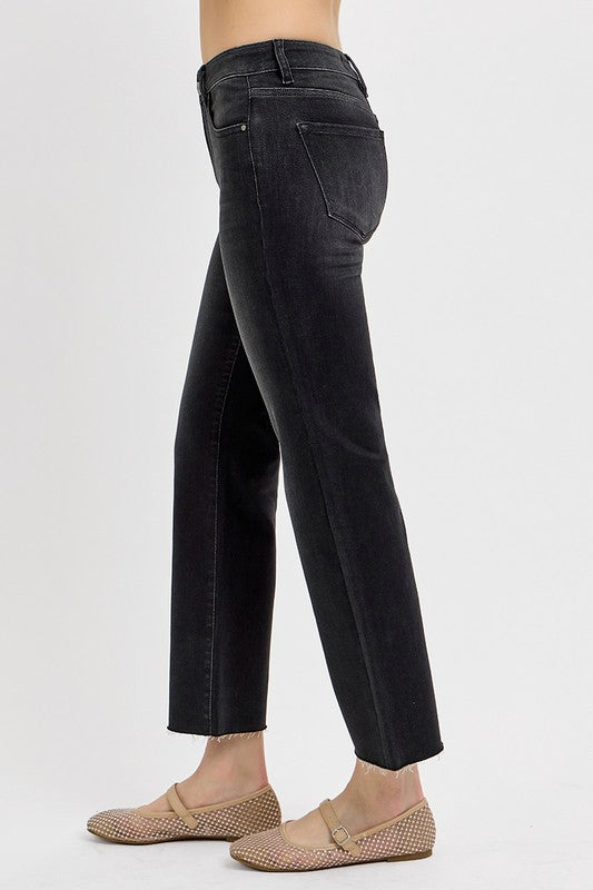 RISEN Tummy Control Mid Rise Crop Straight Jeans - Eclectage