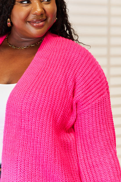 Rib-Knit Open Front Hot Pink Cardigan - Eclectage