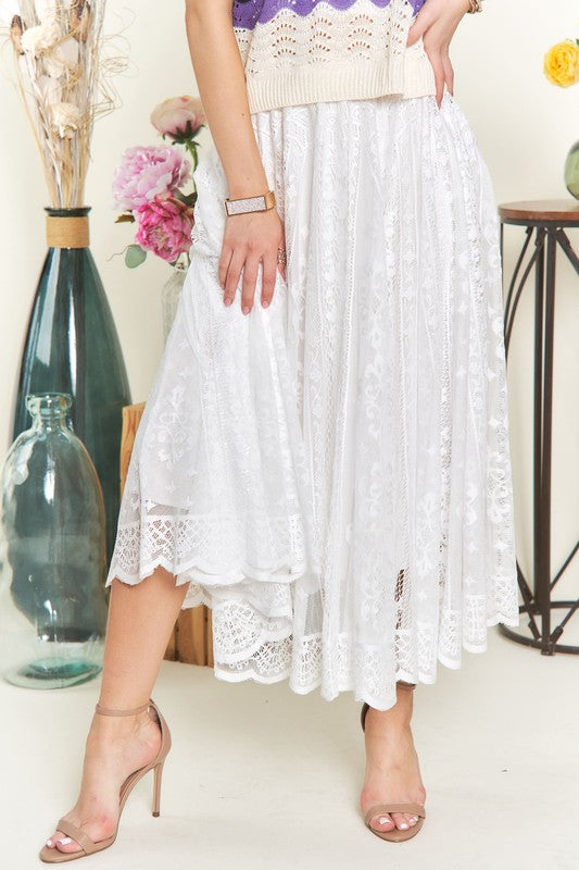 White Lace Midi Skirt - Eclectage